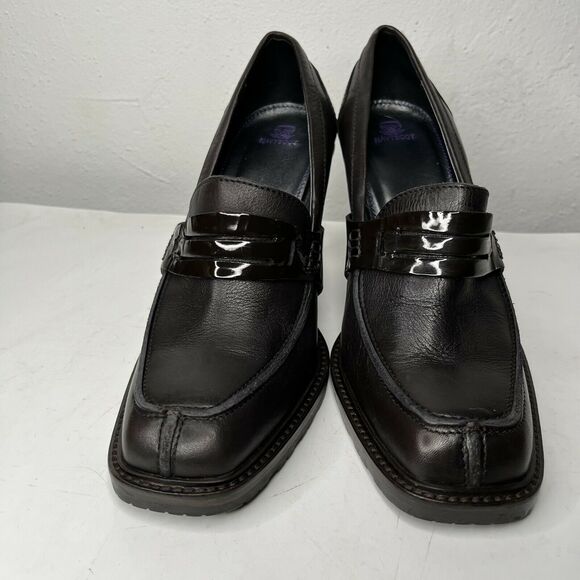 NavyBoot Dark Brown Italian Leather Chunky Heel Loafer Pumps size 37 (6.5) - Picture 6 of 8